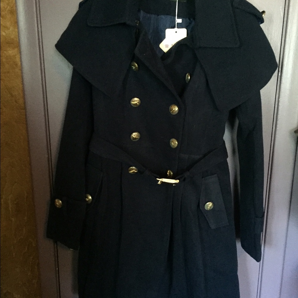 Juniors Size Med Military inspired Navy trench coat NWT